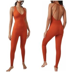 Free People Movement Elevate Onesie Jumpsuit Rust Orange Size Medium